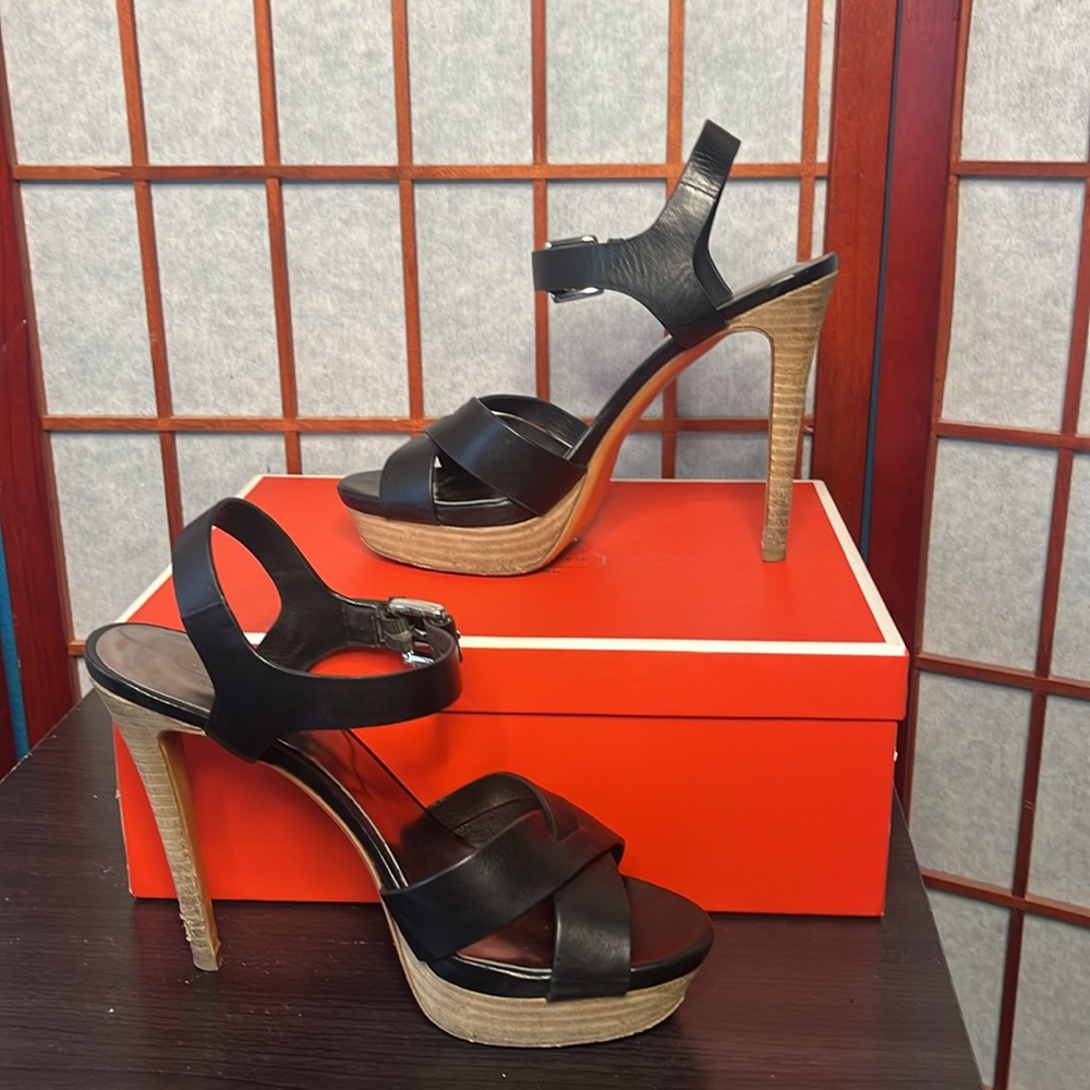 Coach Dani Vegan Leather Open Toed Platform Heels size 6.5